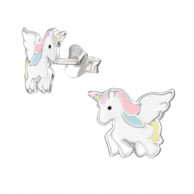 Unicorn - 925 Sterling Silver Ear studs with enamel colors A4S48322