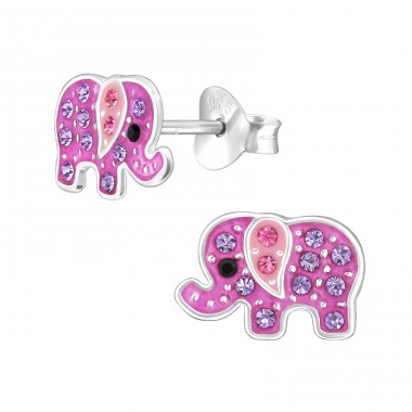 Elephant with Crystals - 925 Sterling Silver Ear Studs With Enamel Colors A4S48360