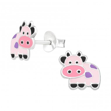 Cow - 925 Sterling Silver Ear studs with enamel colors A4S48445