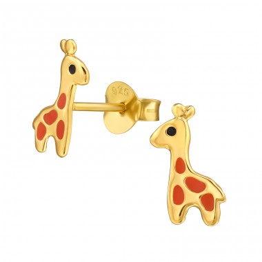 Golden Giraffe - 925 Sterling Silver Ear Studs With Enamel Colors A4S48448