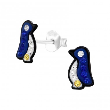  Pinguin mit Kristallen - 925Er Silber Ohrstecker Mit Emaillefarben A4S48727