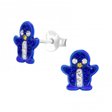 Penguin with Crystals - 925 Sterling Silver Ear Studs With Enamel Colors A4S48728