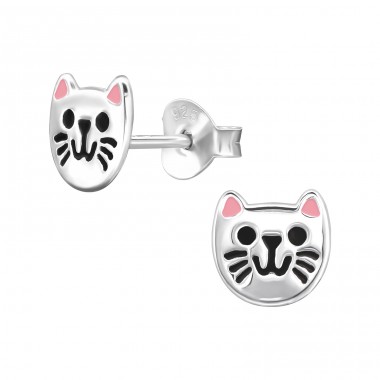 Cat Face - 925 Sterling Silver Ear studs with enamel colors A4S49163