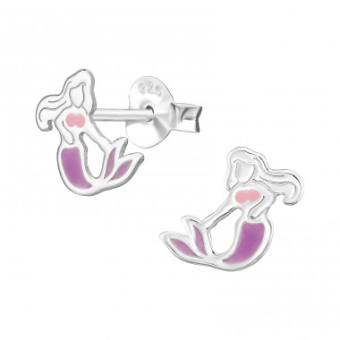 Mermaid - 925 Sterling Silver Ear studs with enamel colors A4S49222