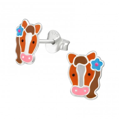 Horse  with enamel colors - 925 Sterling Silver Ear Studs With Enamel Colors A4S49238