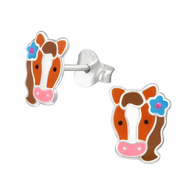 Pferd mit Emaillefarben - 925Er Silber Ohrstecker Mit Emaillefarben A4S49238