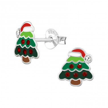 Christmas Tree - 925 Sterling Silver Ear studs with enamel colors A4S49247