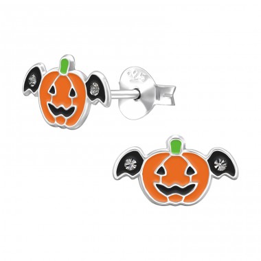 Pumpkin - 925 Sterling Silver Ear Studs With Enamel Colors A4S49531