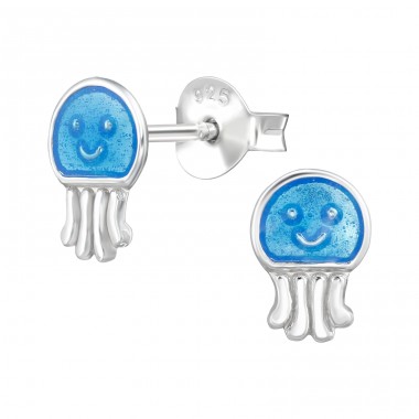Qualle - 925er Silber Ohrstecker mit Emaillefarben A4S49535