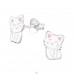 White Cat - 925 Sterling Silver Ear Studs With Enamel Colors A4S49588