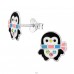 Penguin with Colored Crystals - 925 Sterling Silver Ear Studs With Enamel Colors A4S49590