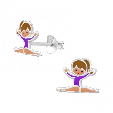 10 mm Gymnastics Girl - 925 Sterling Silver Ear Studs With Enamel Colors A4S49938