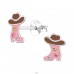 Cowboy Boots with Crystals - 925 Sterling Silver Ear Studs With Enamel Colors A4S50025