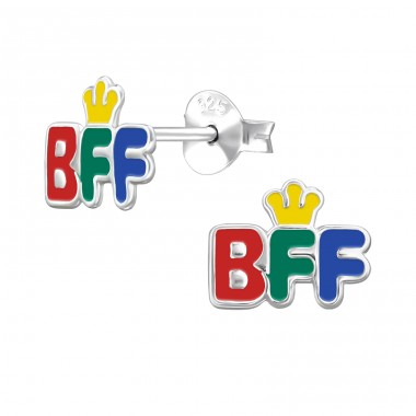 "BFF" farebné - Šperkové Striebro 925 Farebné Puzetové Náušnice A4S50026