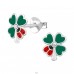 Ladybug With Clover with Crystal - 925 Sterling Silver Ear Studs With Enamel Colors A4S50661