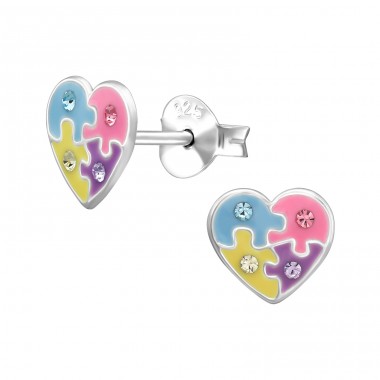 Herz mit Kristallen - 925Er Silber Ohrstecker Mit Emaillefarben A4S50663