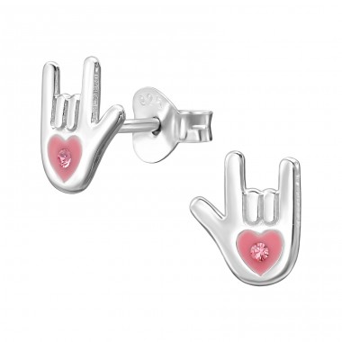 Ich Liebe Dich Handzeichen - 925Er Silber Ohrstecker Mit Emaillefarben A4S50688