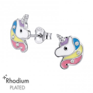 Inorog / Unicorn colorat cu cristale - Argint 925 Cercei Cu Surub Colorati A4S50702