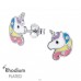 Unicorn with Crystals, Rhodium Plated - 925 Sterling Silver Ear Studs With Enamel Colors A4S50702