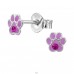 Paw Print with Crystals - 925 Sterling Silver Ear Studs With Enamel Colors A4S50709