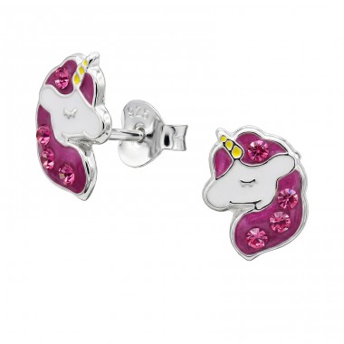 Inorog / Unicorn cu cristale - Argint 925 Cercei Cu Surub Colorati A4S50715