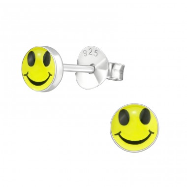 Smiley Face - 925 Sterling Silver Ear studs with enamel colors A4S6833