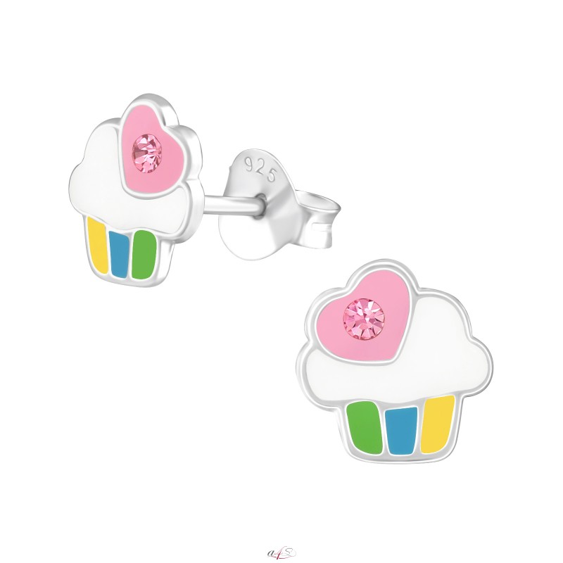 Cupcake 925 Sterling Silver Ear studs with stones