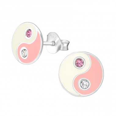 Yin-Yang - Striebro 925 Puzetové náušnice s kameňmi A4S5809