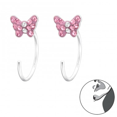 Pink Butterfly no lock - 925 Sterling Silver Earrings For Children A4S43460
