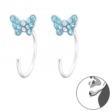 Butterfly with crystals - 925 Sterling Silver Earrings For Children A4S43461