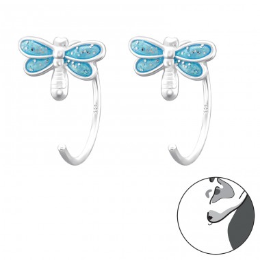 Dragonfly with blue glitter - 925 Sterling Silver Earrings For Children A4S43463
