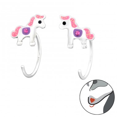 Unicorn with semi hoop fixation - 925 Sterling Silver Earrings For Children A4S43464
