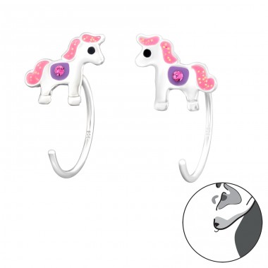 Unicorn with semi hoop fixation - 925 Sterling Silver Earrings For Children A4S43464