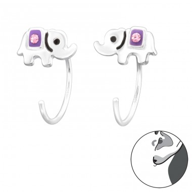 Elephant with pink crystal - 925 Sterling Silver Earrings For Children A4S43465