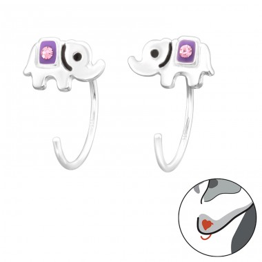 Elephant with pink crystal - 925 Sterling Silver Earrings For Children A4S43465