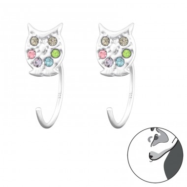 Owl multicolor crystals - 925 Sterling Silver Earrings For Children A4S43466