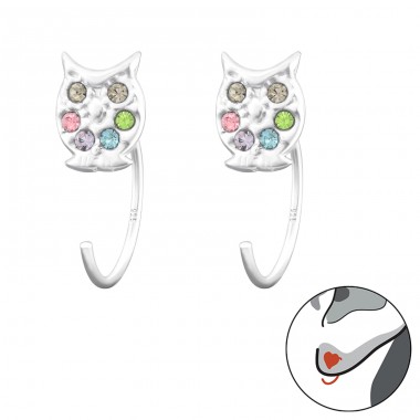 Owl multicolor crystals - 925 Sterling Silver Earrings For Children A4S43466