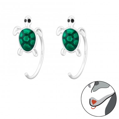 Green epoxy Turtle - 925 Sterling Silver Earrings For Children A4S43475