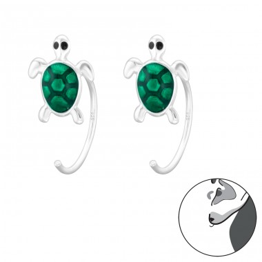 Green epoxy Turtle - 925 Sterling Silver Earrings For Children A4S43475
