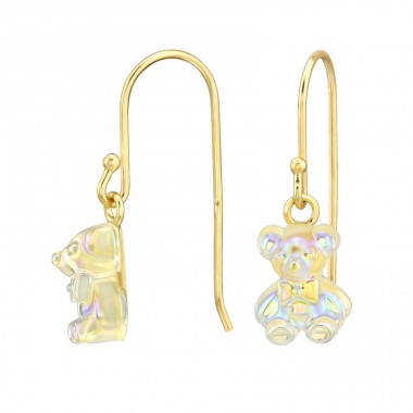 Golden Acrylic Bear - 925 Sterling Silver Earrings For Children A4S49593