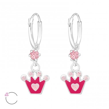 Crown - 925 Sterling Silver Children Hoops A4S32895