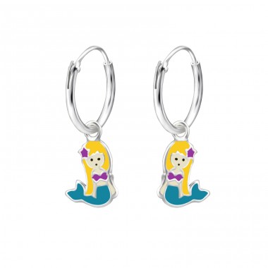 Hanging Mermaid - 925 Sterling Silver Children Hoops A4S34449