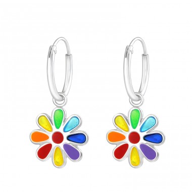 Hanging Flower - 925 Sterling Silver Hoops A4S37217