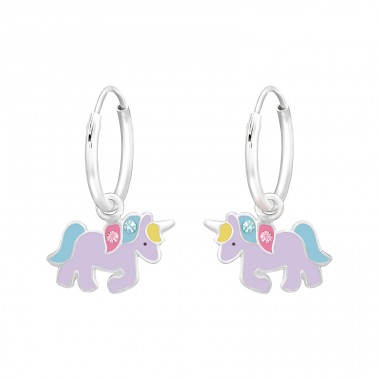 Hanging Unicorn - 925 Sterling Silver Children Hoops A4S41460