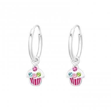 Hanging Cupcake - 925 Sterling Silver Children Hoops A4S41552