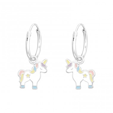 Hanging Unicorn - 925 Sterling Silver Children Hoops A4S41556