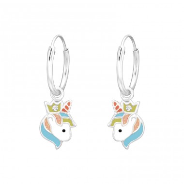 Hanging Unicorn - 925 Sterling Silver Children Hoops A4S41558