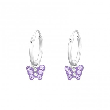 Swinging Butterfly - 925 Sterling Silver Children Hoops A4S41568