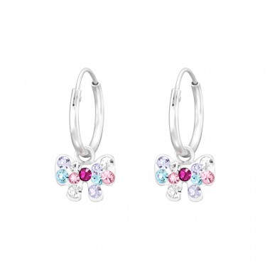 Swinging multicolor Bow - 925 Sterling Silver Children Hoops A4S41577