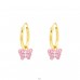 Hanging Butterfly on gold hoop - 925 Sterling Silver Children Hoops A4S42088